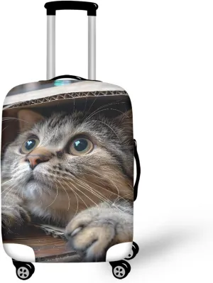 Cute Cat Print Dustproof Suitcase Cover With Concealed Zipper Cartoon Animal Kitten Pattern Baggage Cover for 18-32 Inch Suitcase Elastic Protector -S