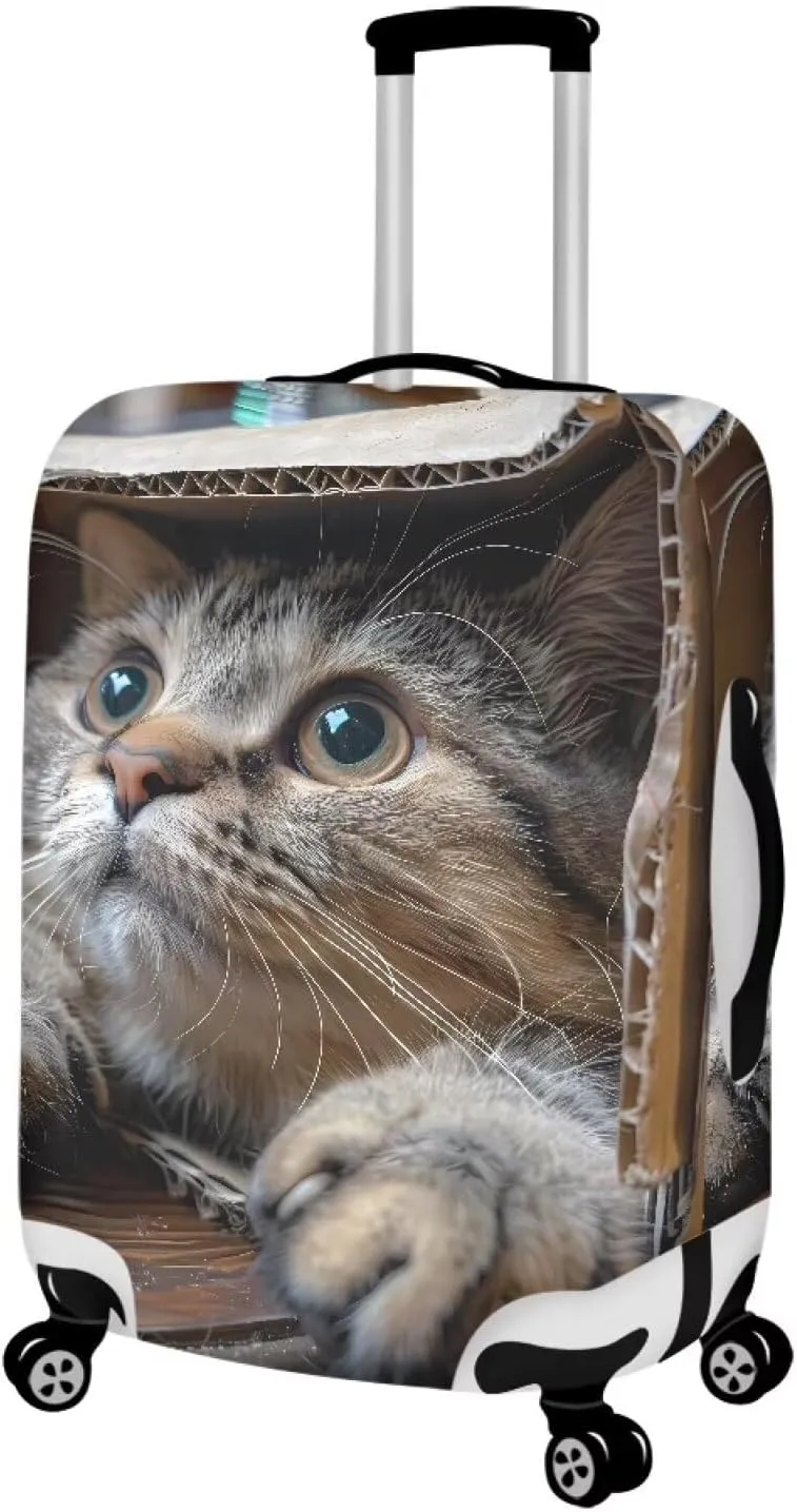 Cute Cat Print Dustproof Suitcase Cover With Concealed Zipper Cartoon Animal Kitten Pattern Baggage Cover for 18-32 Inch Suitcase Elastic Protector -S