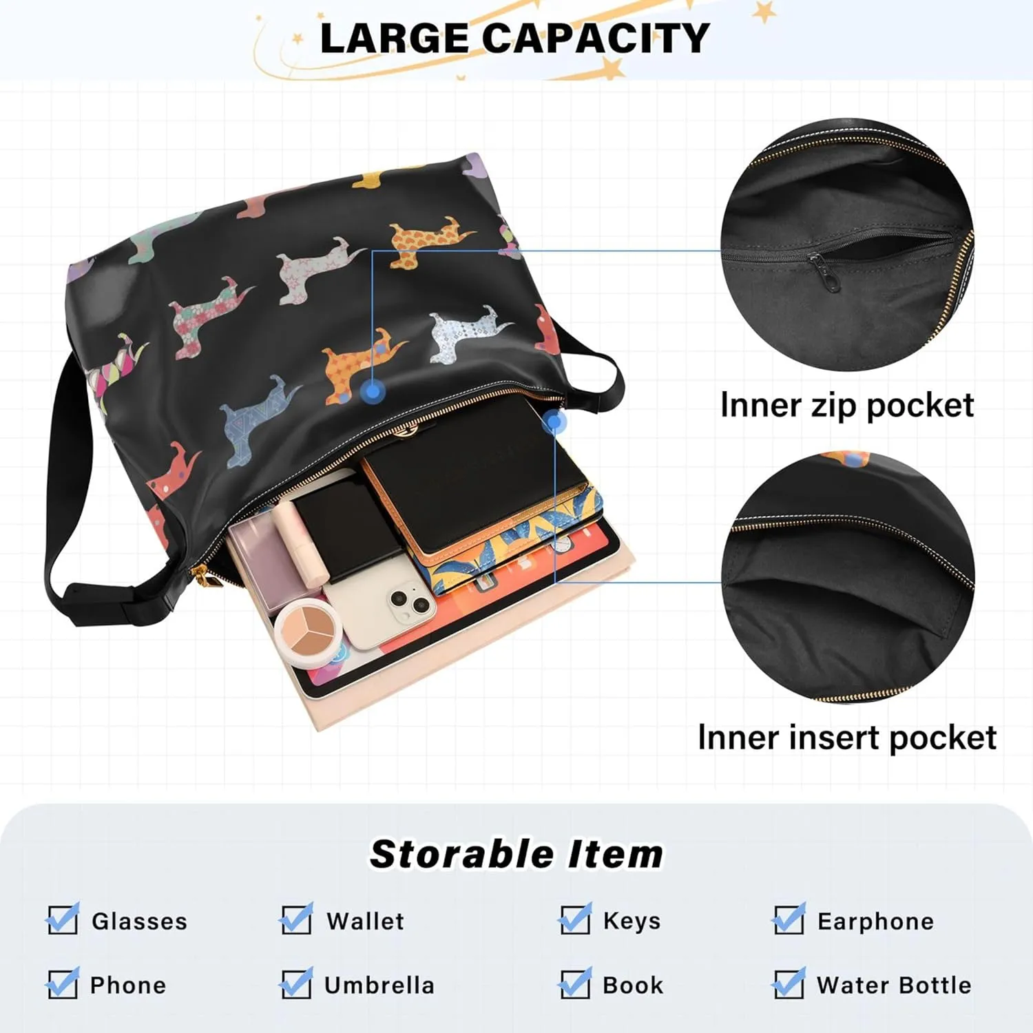 Cute Dog Bulldog PU Leather Hobo Purse Women's Large Purse Luxury Animal Print Simple Shoulder Bag