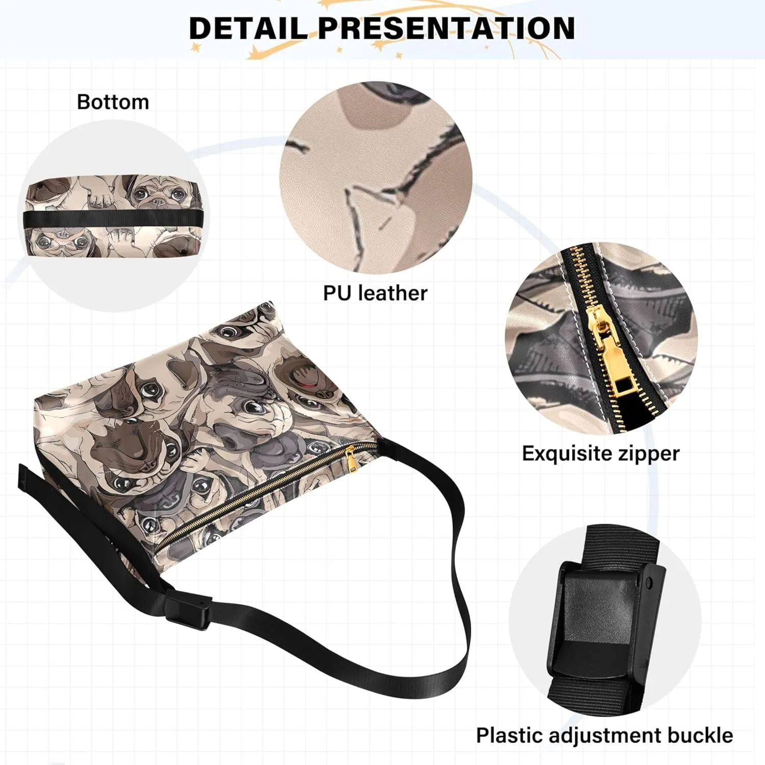 Cute Dog Bulldog PU Leather Hobo Purse Women's Large Purse Luxury Animal Print Simple Shoulder Bag