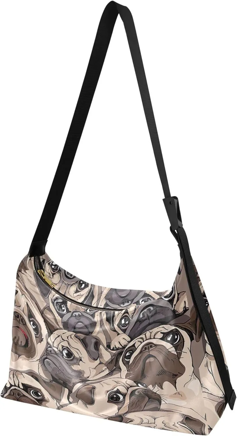 Cute Dog Bulldog PU Leather Hobo Purse Women's Large Purse Luxury Animal Print Simple Shoulder Bag