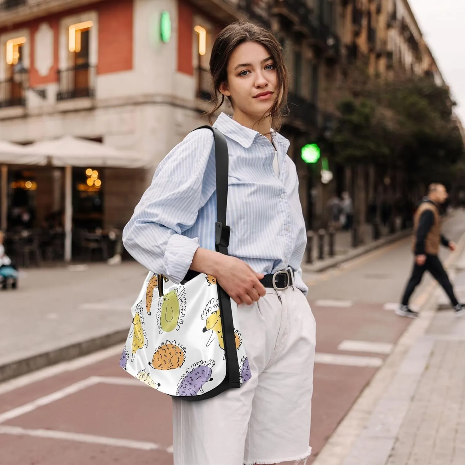 Cute Doodle Hedgehogs Colorful Hobo Leather Purses for Women Large Crossbody Purse Animal Print Women Hobo Handbags