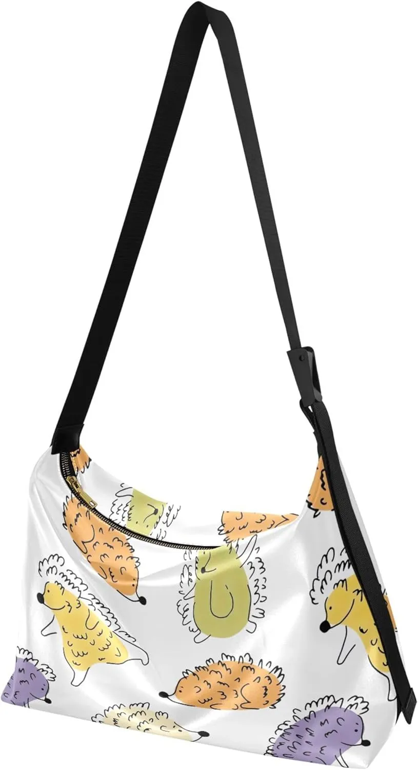 Cute Doodle Hedgehogs Colorful Hobo Leather Purses for Women Large Crossbody Purse Animal Print Women Hobo Handbags