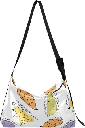 Cute Doodle Hedgehogs Colorful Hobo Leather Purses for Women Large Crossbody Purse Animal Print Women Hobo Handbags