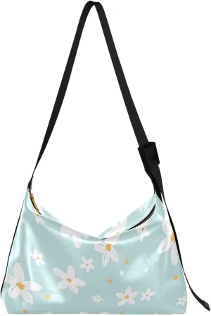 Cute Flower Green Blue Leather Hobo Handbags Women Large Cross Body Purses Lovely Floral Print Crossbody Hobo Purse