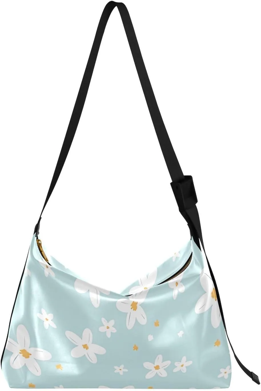 Cute Flower Green Blue Leather Hobo Handbags Women Large Cross Body Purses Lovely Floral Print Crossbody Hobo Purse
