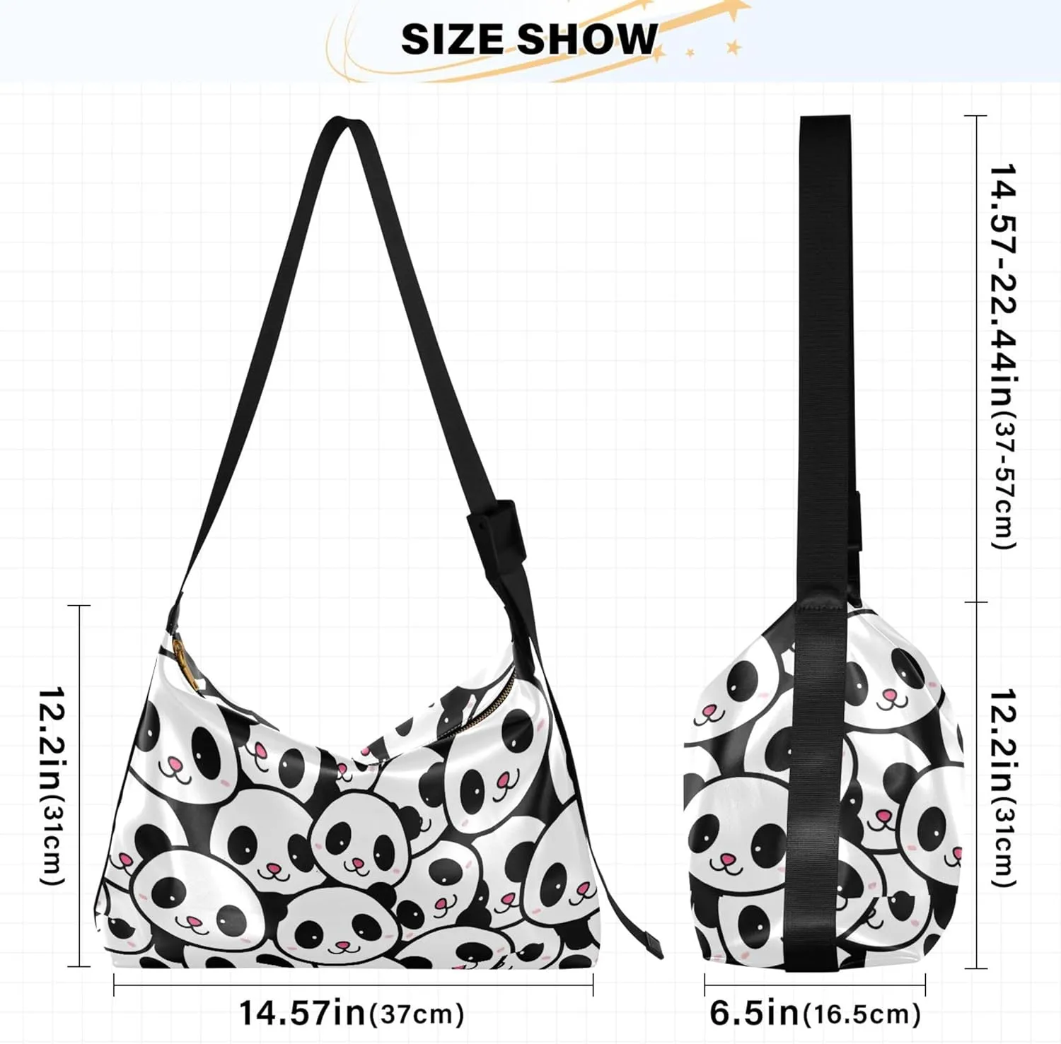 Cute Panda Bear Black White Women PU Leather Hobo Bag Large Womens Purse Colorful Animal Print Shoulder Bag Purse