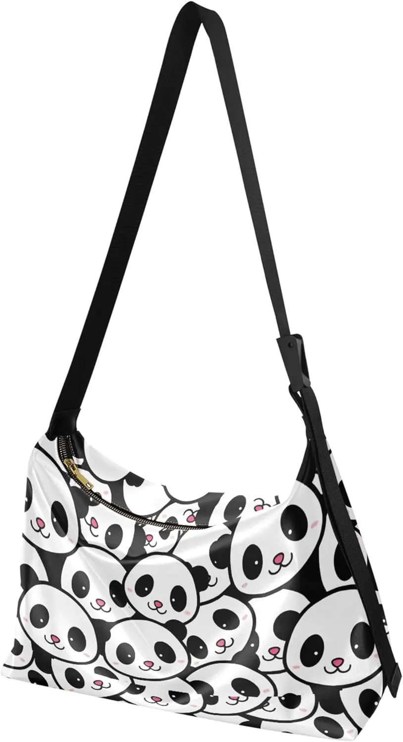 Cute Panda Bear Black White Women PU Leather Hobo Bag Large Womens Purse Colorful Animal Print Shoulder Bag Purse