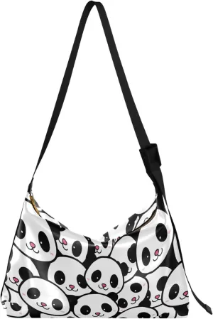 Cute Panda Bear Black White Women PU Leather Hobo Bag Large Womens Purse Colorful Animal Print Shoulder Bag Purse