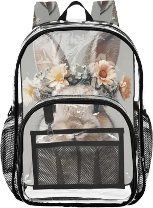 Cute Rabbit Flowers Bunny Travel Clear Bags for Women Kids Backpack for Girls Plastic Transparent Bookbag