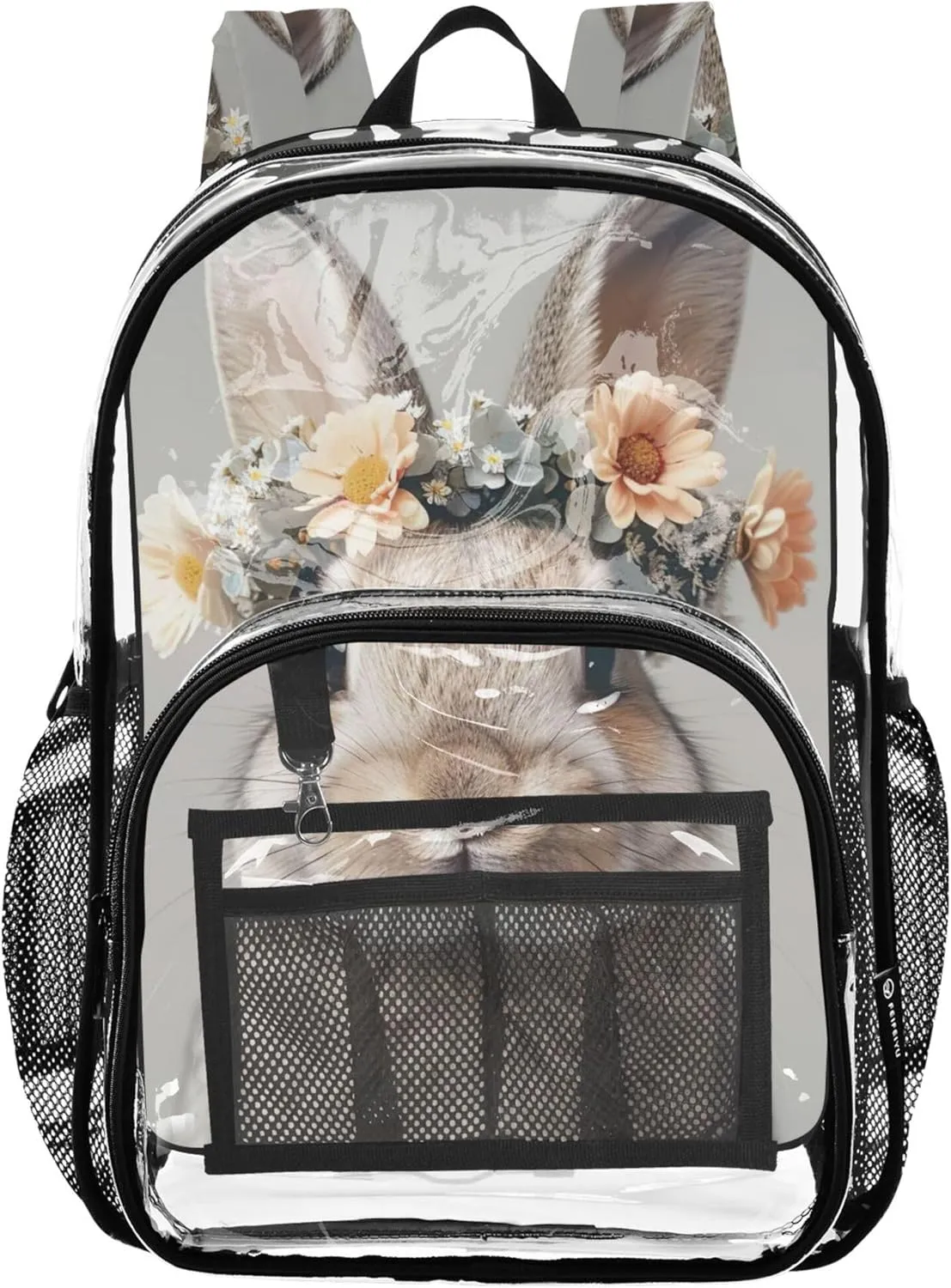 Cute Rabbit Flowers Bunny Travel Clear Bags for Women Kids Backpack for Girls Plastic Transparent Bookbag