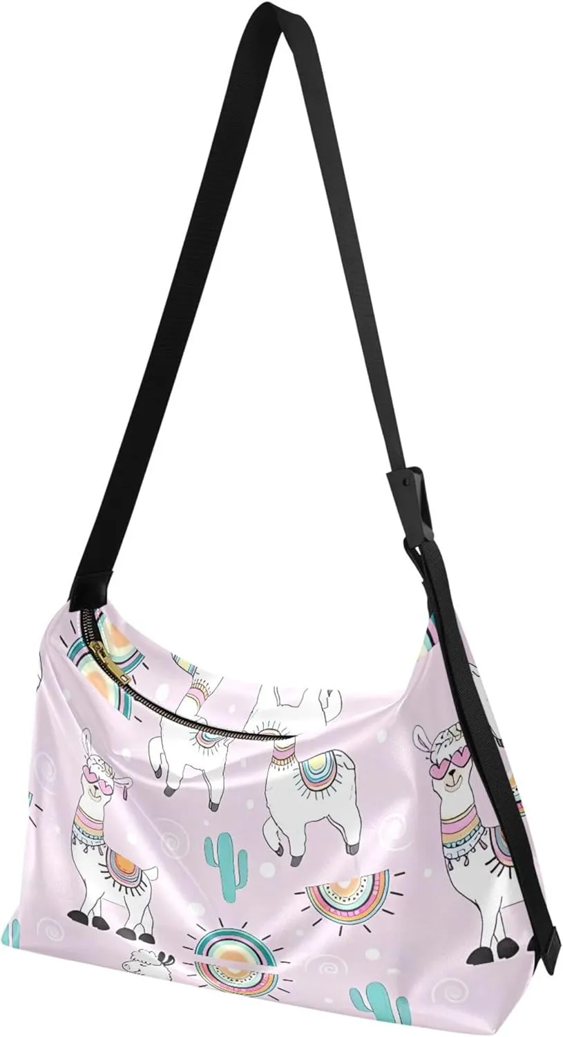 Cute Unicorn Llama Alpaca Blue Ladies Leather Purses Hobo Leather Purse Men Pattern Animal Print Crossbody Hobo Bags