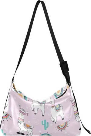 Cute Unicorn Llama Alpaca Blue Ladies Leather Purses Hobo Leather Purse Men Pattern Animal Print Crossbody Hobo Bags