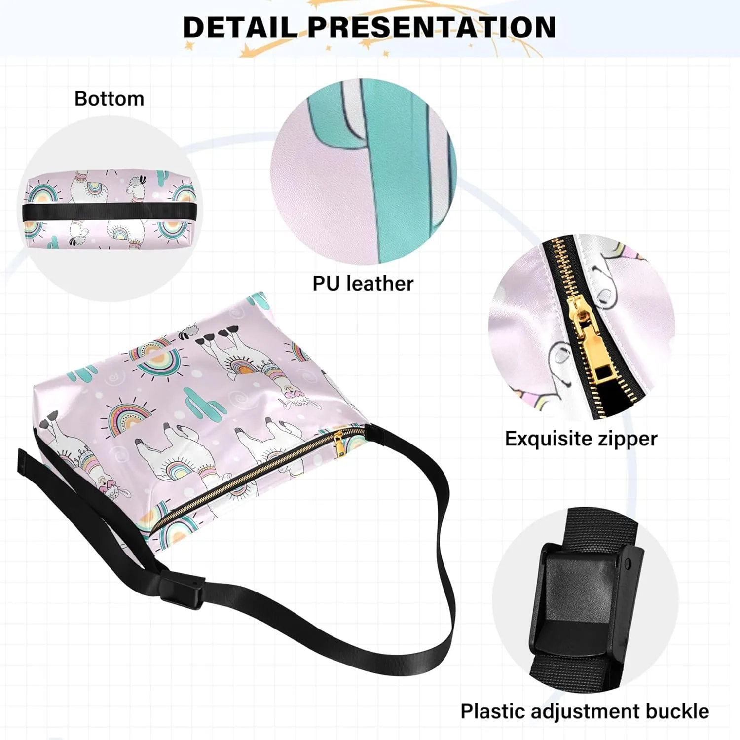 Cute Unicorn Llama Alpaca Blue Ladies Leather Purses Hobo Leather Purse Men Pattern Animal Print Crossbody Hobo Bags