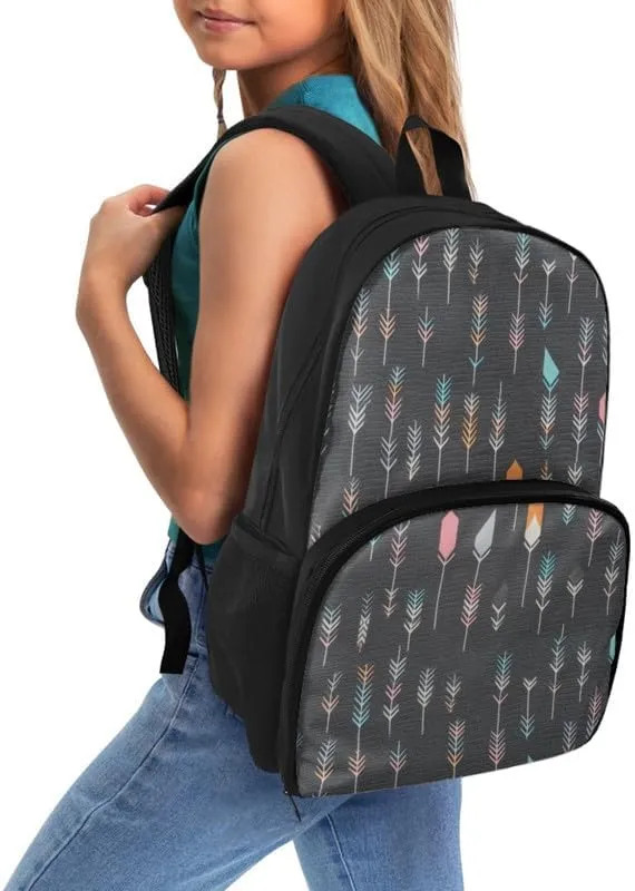 Dark Gray Arrow Pattern Carry On Backpack and Lunch Bag Retro Abstract Feather Painting Lady Insulated Cooler Backpack 2 in 1 Casual Backpack
