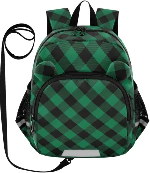 Dark Green and Black Plaid Little Kid Toddler Backpack Baby Boys Girls Kindergarten Pre School Bags Cute Cartoon Backpacks for children