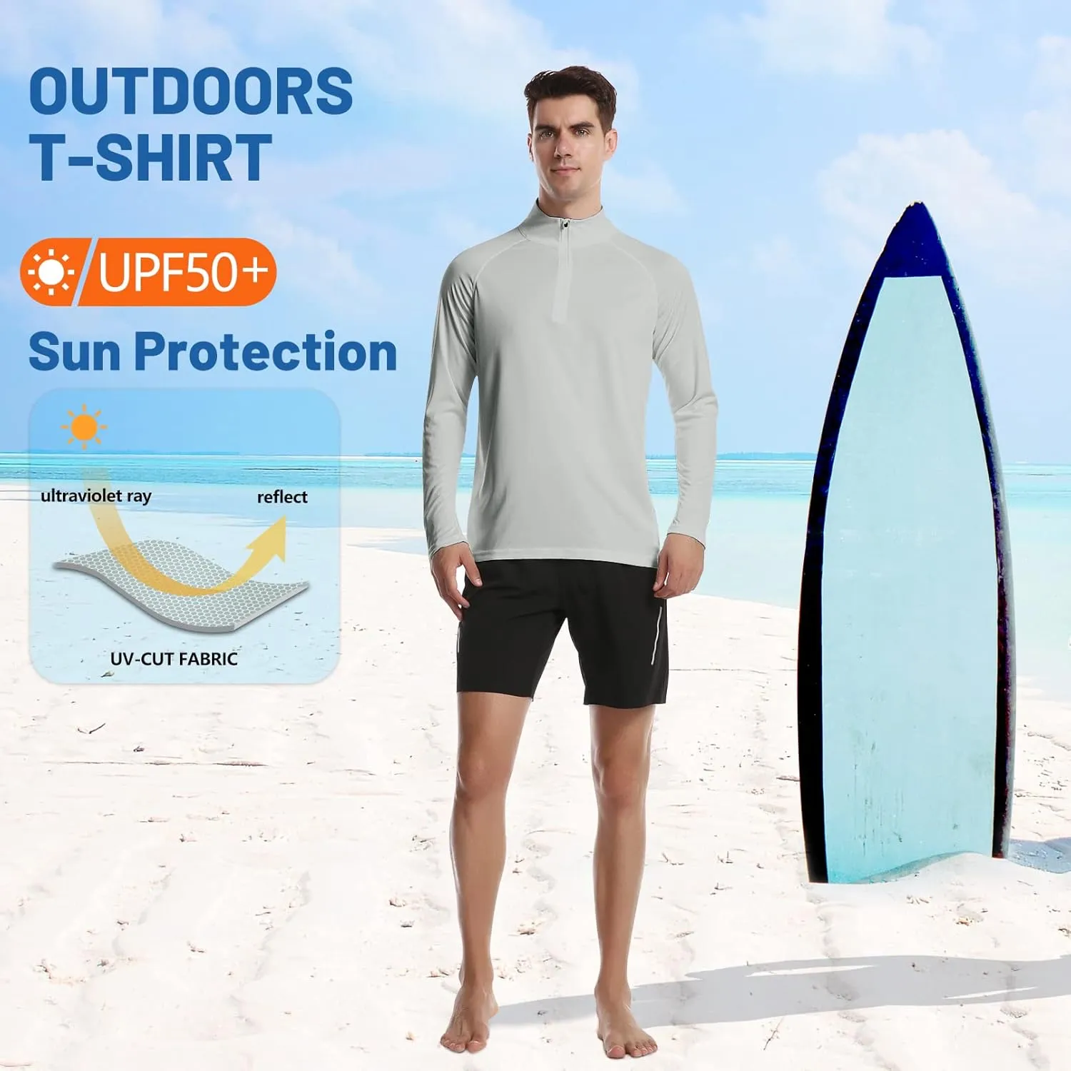 DAYOUNG Mens Zip Pullover UPF 50  Sun Protection Long Sleeve Hiking Fishing Outdoors Performance T-Shirt