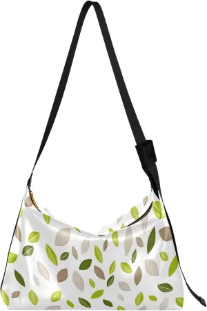 Decorative Leaf Green Beige Soft Leather Hobo Bags Women Large Womens Purse Luxury Leaf Print Designer Shoulder Purse
