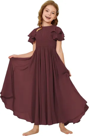 Dresses for Girls Ruffle Sleeve Flower Girl Dress Chiffon Toddler Pretty Wedding Party Bridesmaids Maxi Dress