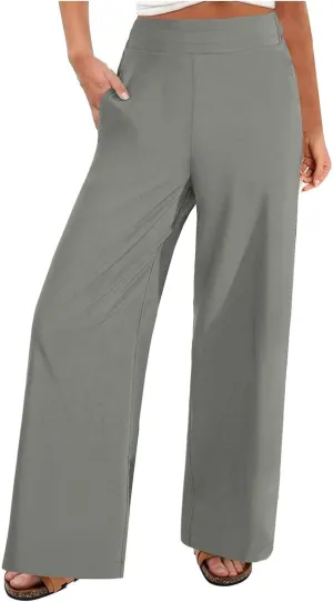 Dressy High Waist Wide Leg for Women Business Work Casual Pants Elegant Loose Fit Solid Straight Leg Trousers