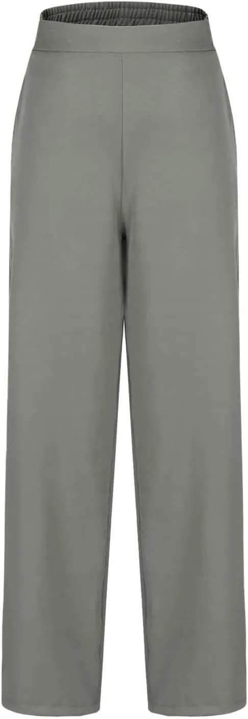 Dressy High Waist Wide Leg for Women Business Work Casual Pants Elegant Loose Fit Solid Straight Leg Trousers