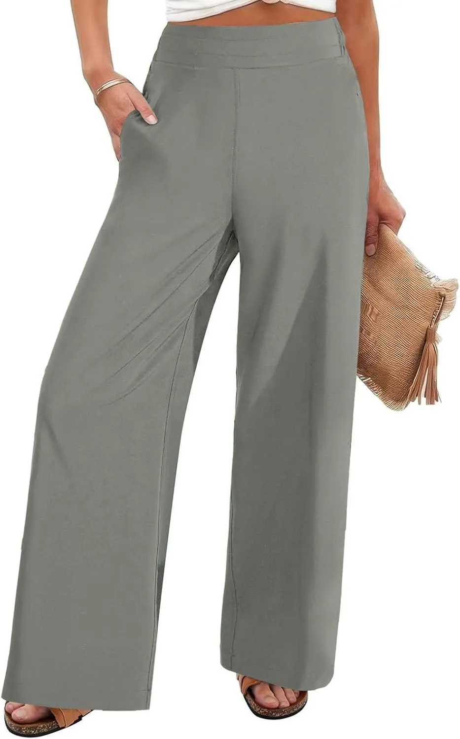 Dressy High Waist Wide Leg for Women Business Work Casual Pants Elegant Loose Fit Solid Straight Leg Trousers