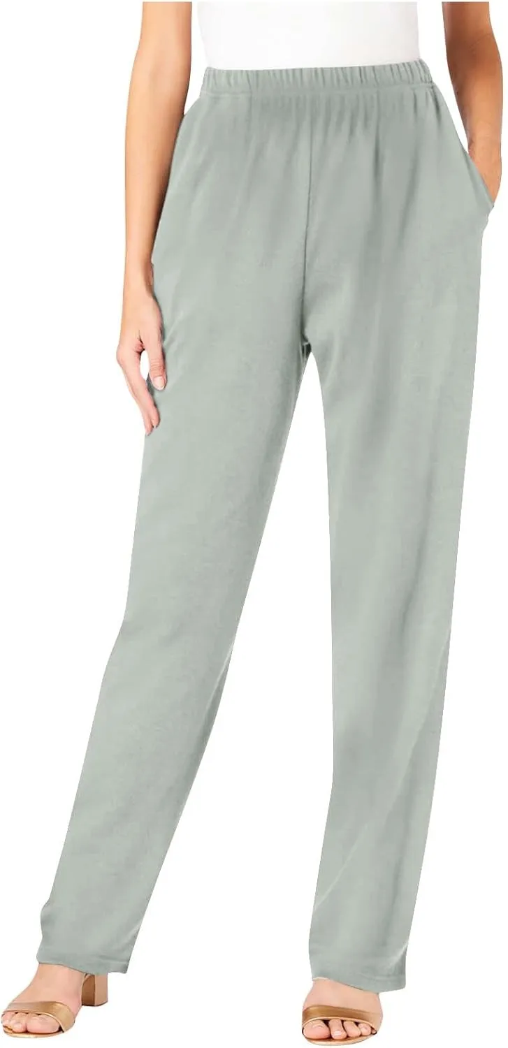 Elastic Waist Pants for Women High Waisted Casual Pants Linen Office Work Stretchy Tapered Lounge with Pockets
