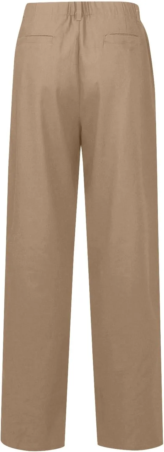 eoeioa Linen Wide Leg Dress Pants for Women Trendy High Waist Button Lounge Trousers Baggy Pockets Straight Fit Palazzo Pants