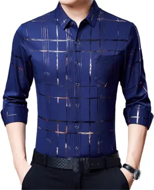 ERFMFKL Men's Striped Oversized Pocket Long Sleeve Shirt Luxury Formal Loungewear Jersey