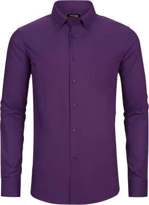FAHIZO Men's Dress Shirt Regular Fit Soild Casual Business Formal Long Sleeve Button Down Shirts with Pocket