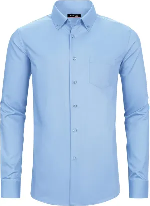 FAHIZO Men's Dress Shirt Regular Fit Soild Casual Business Formal Long Sleeve Button Down Shirts with Pocket