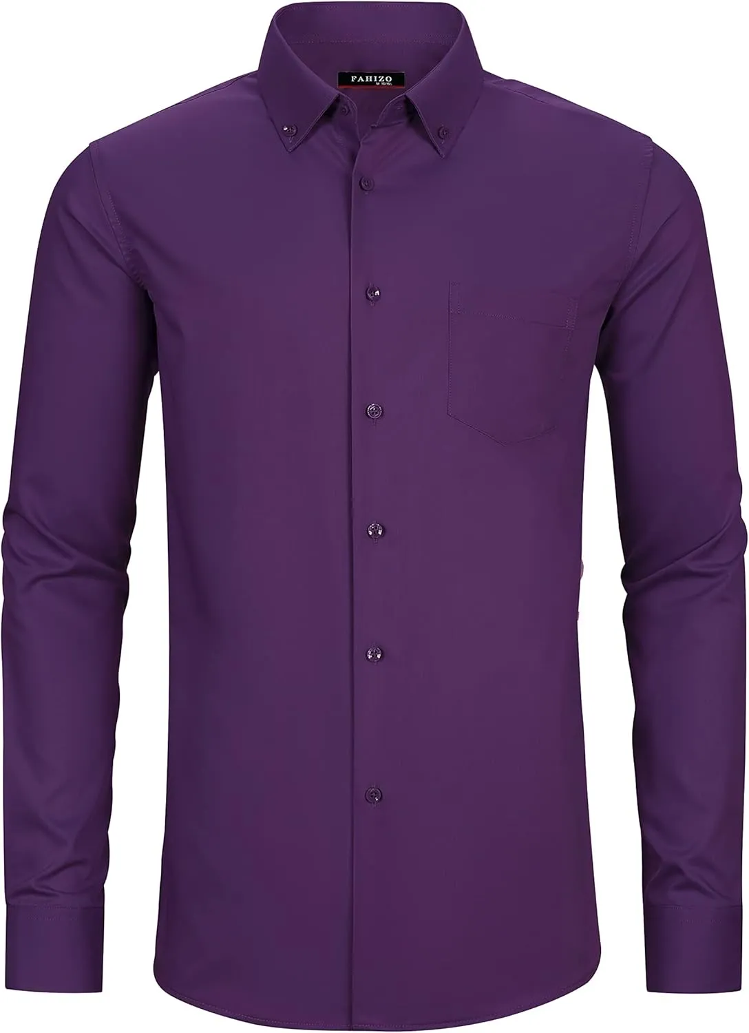 FAHIZO Men's Dress Shirt Regular Fit Soild Casual Business Formal Long Sleeve Button Down Shirts with Pocket