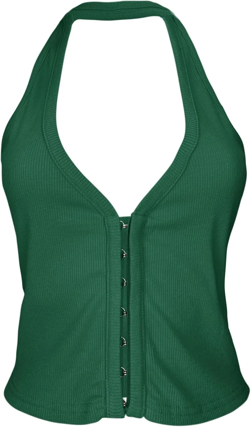 Fallorchid Womens Sleeveless Tank Tops Sexy Y2k Halter V Neck Ribbed Kint Crop Top