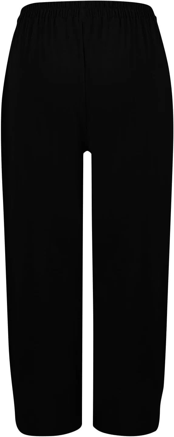 fanmpghleoo Linen Pants Women Casual Elastic Waist Wide Leg Linen Pants for Women Baggy Lightweight Lounge Pants with Pockets