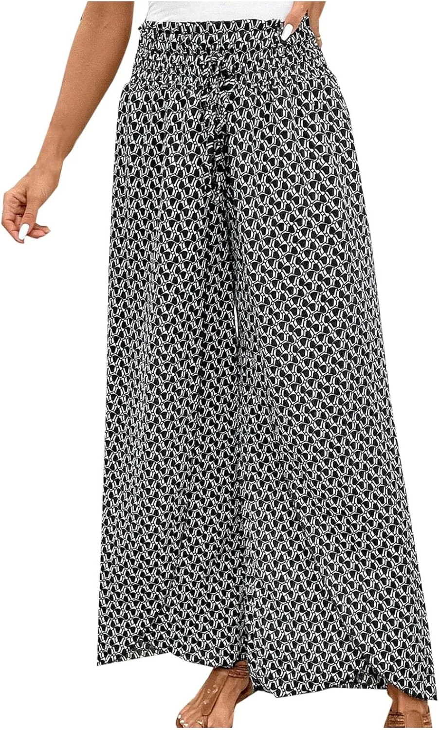 Fashion Drawstring Summer Pant for Womens Wide Leg Pants High Waist Flowy Trousers Floral Fitting Casual Lounge Pants
