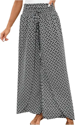 Fashion Drawstring Summer Pant for Womens Wide Leg Pants High Waist Flowy Trousers Floral Fitting Casual Lounge Pants