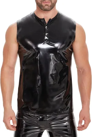 FEOYA Men's Sexy Faux Leather Tank Top PU Wetlook Sleeveless Slim Fit Vest Undershirt Muscle T-Shirt for Party