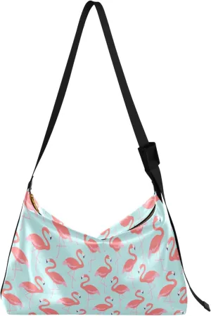 Flamingo Bird Pink Teal Leather Hobo Handbags Women Large Cross Body Purses Animal Print Women Purse Hobo Bags