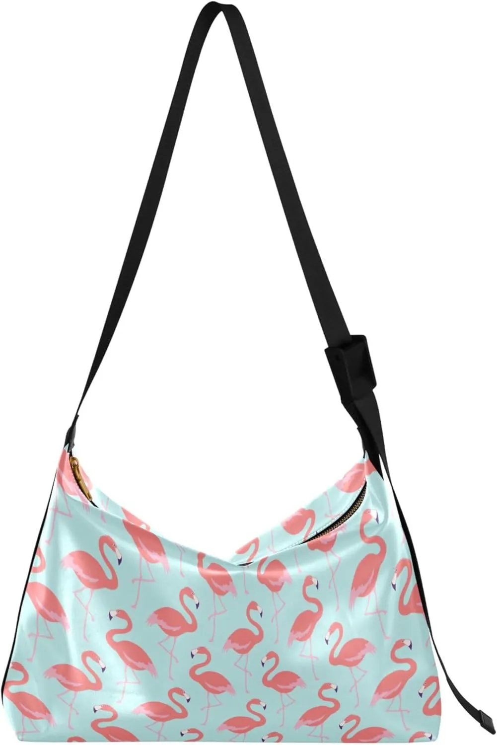 Flamingo Bird Pink Teal Leather Hobo Handbags Women Large Cross Body Purses Animal Print Women Purse Hobo Bags
