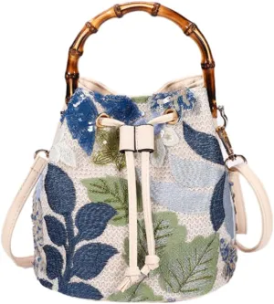 Floral Bucket Bags for Women PU Leather Crossbody Purse Women's Shoulder Handbags Hobo Bag Cute Purses with Adjustable Strap