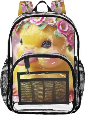 Floral Cute Duck Print Clear Backpack Women Cute Girls Backpack Kids Boys School Clear Plastic Bag Pvc