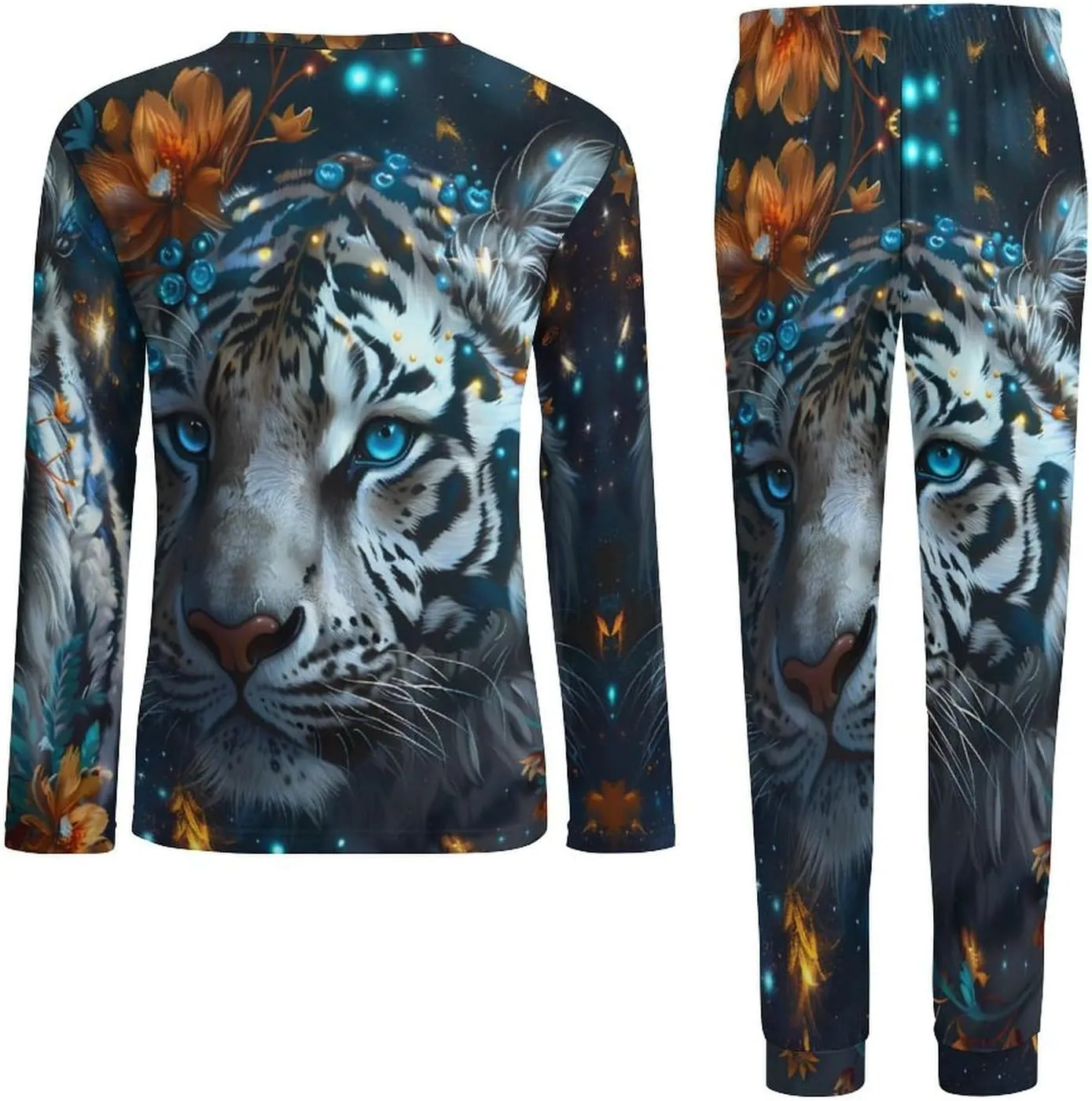 Flower Jungle Tiger Men's Pajama Set Casual Sleepwear Pjs Set Comfy Loungewear Soft Long Sleeve Shirts And Pants