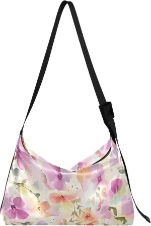 Flowers Leaf Watercolor Ladies Leather Handbags Hobo Large Crossbody Purses Art Leaf Print Simple Shoulder Bag