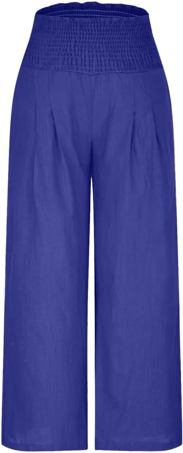 Flowy Linen Beach Pants for Women Wide Leg Pants Loose Baggy Slacks Summer Cotton High Waist Trouser with Pockets