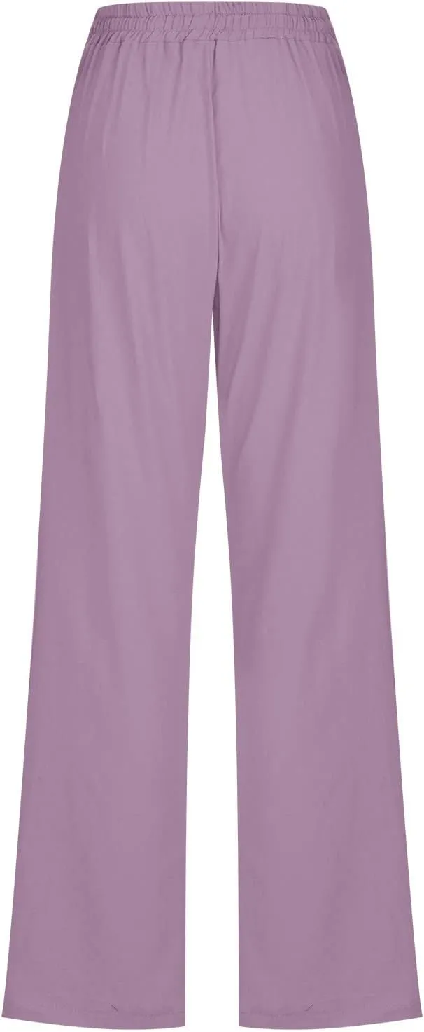 Flowy Linen Pants Women Summer Loose Baggy for Women Pants Palazoo Slacks 2025 Vacation Summer Wide Leg Trousers