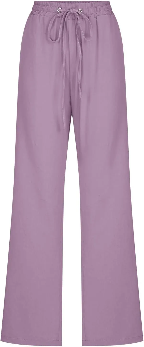 Flowy Linen Pants Women Summer Loose Baggy for Women Pants Palazoo Slacks 2025 Vacation Summer Wide Leg Trousers