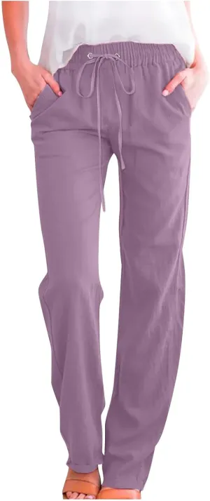 Flowy Linen Pants Women Summer Loose Baggy for Women Pants Palazoo Slacks 2025 Vacation Summer Wide Leg Trousers