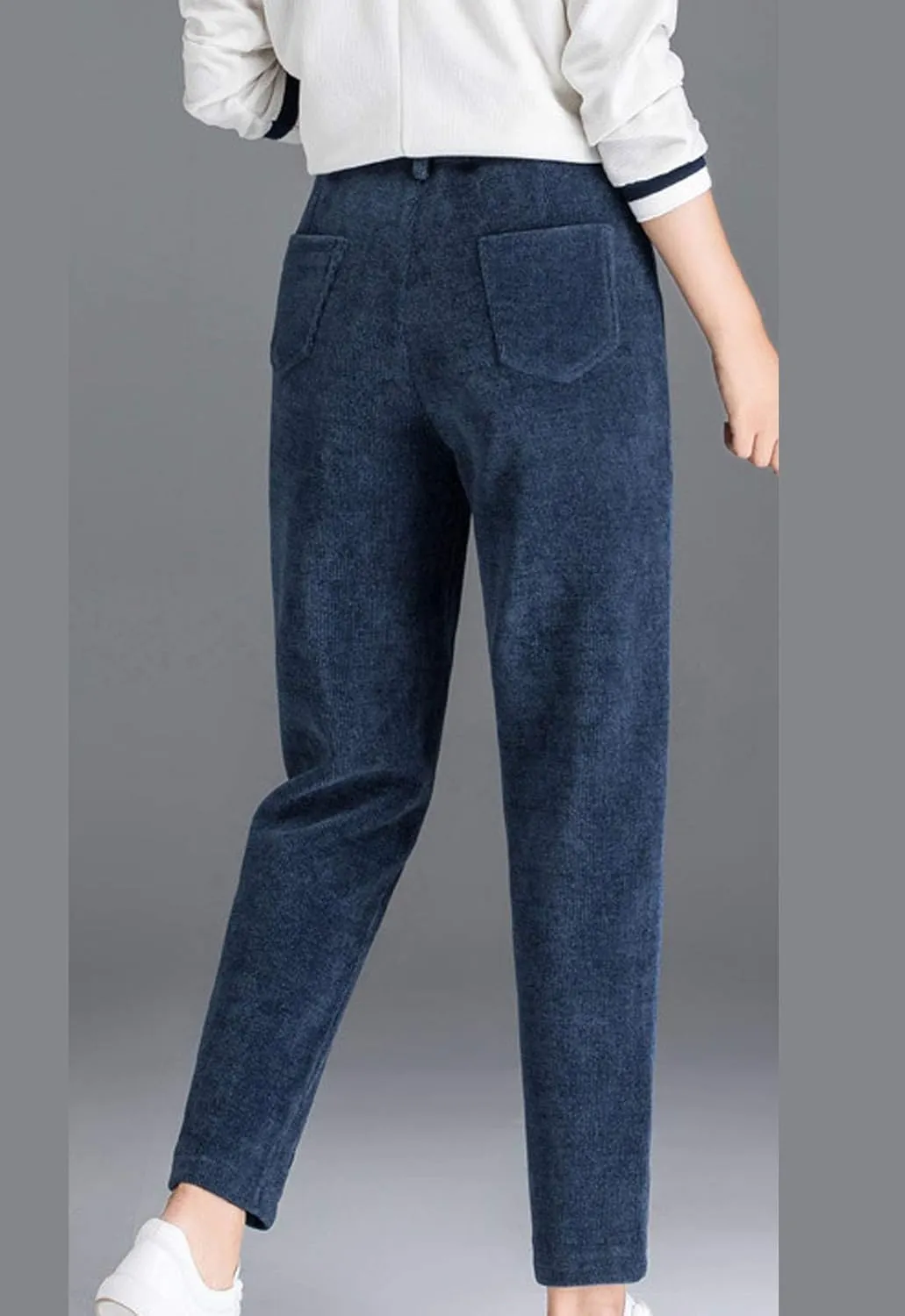Flygo Womens High Waisted Tapered Corduroy Harem Pants Trousers