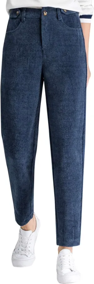 Flygo Womens High Waisted Tapered Corduroy Harem Pants Trousers