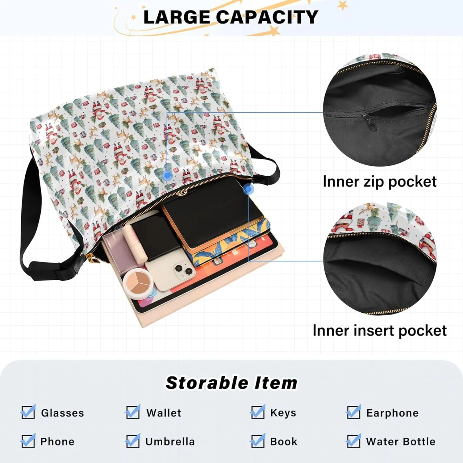 French Bulldog Pattern Hobo Women Handbag Leather Large Crossbody Purses Soft Animal Print Shoulder Handbag Purse